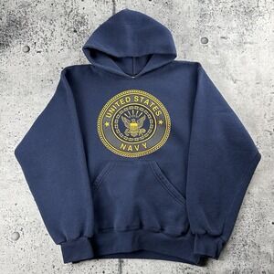 Vintage US Navy Hoodie Men's S M.J. Soffe USA Made Blue Sweatshirt Military